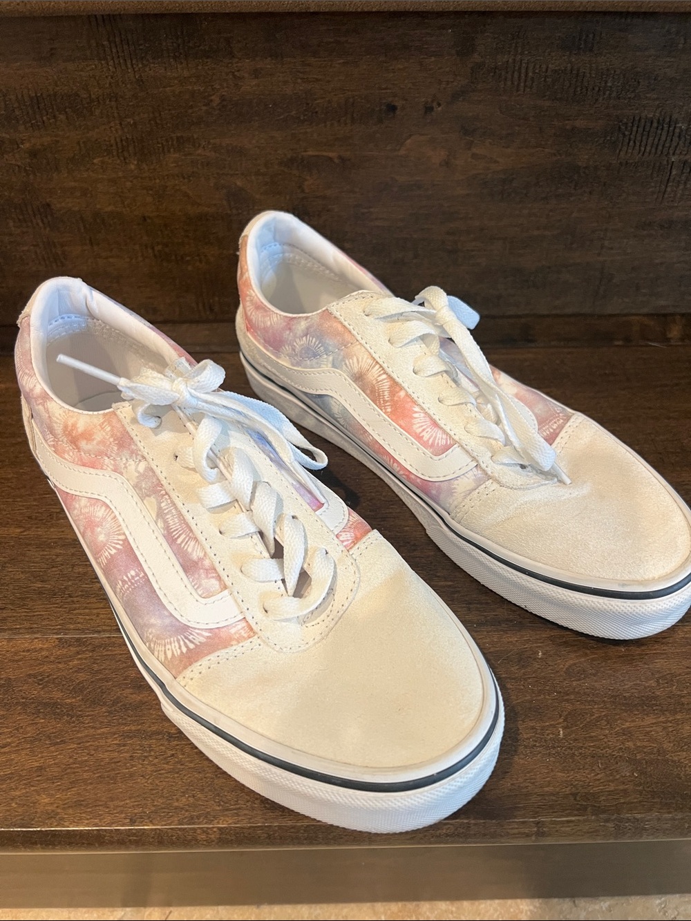 Vans Pink and White Low-Top Tie-Dye Sneakers